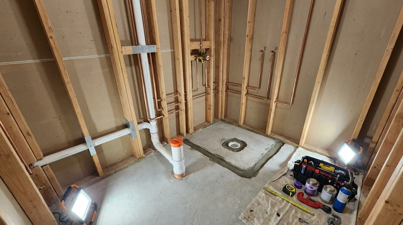 Bathroom rough-in plumbing during remodel by Johns Plumbing LLC in Jerome