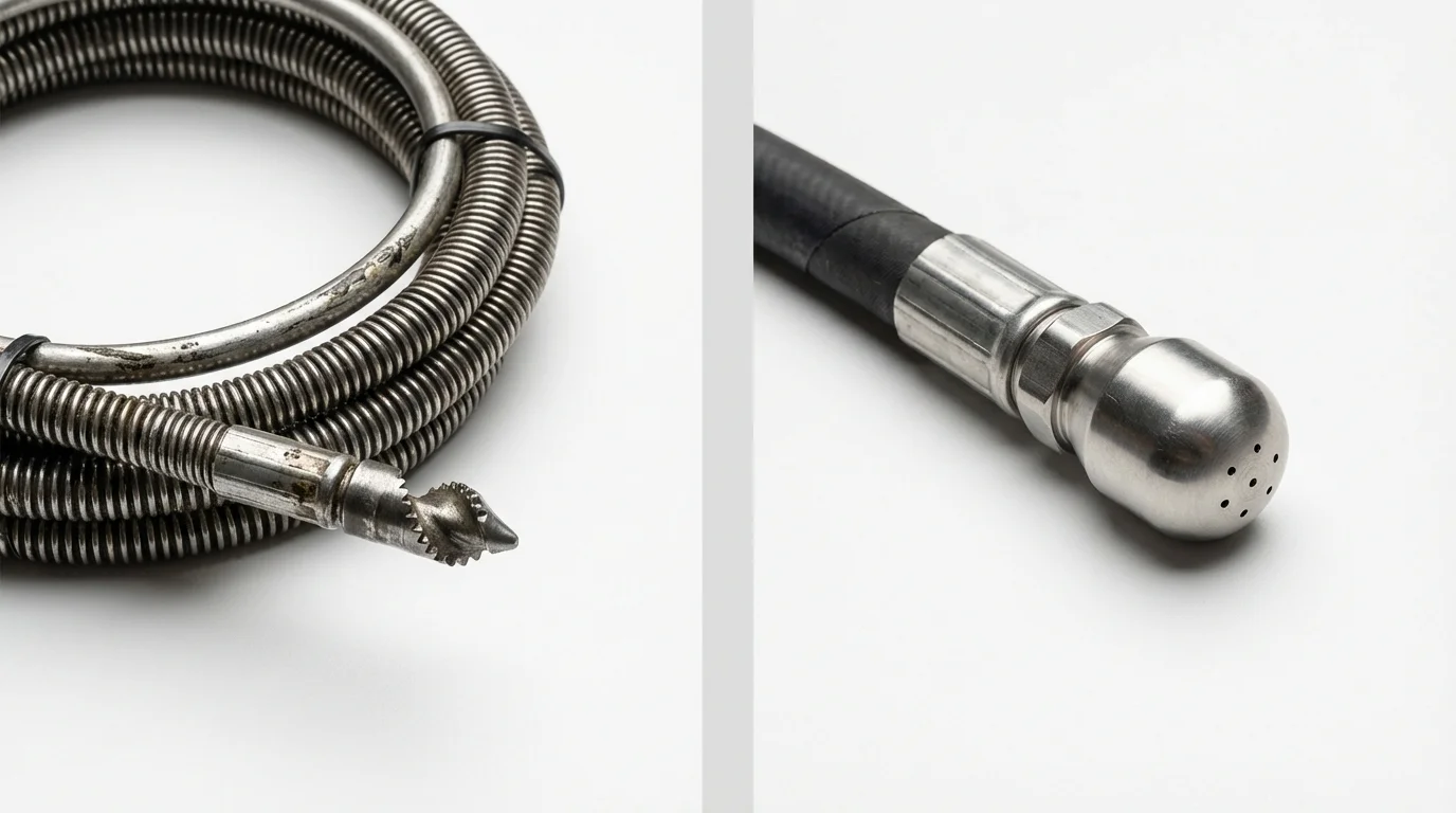 Drain snake cable and hydro jetting nozzle used for drain cleaning in Jerome, PA