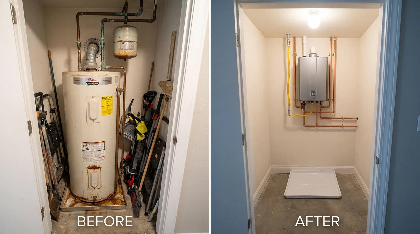 Tank water heater versus wall-mounted tankless unit comparison for Jerome, PA homeowners