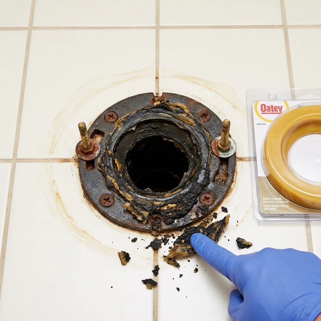 Failed wax ring showing water seepage at the base of a toilet in a Jerome, PA home
